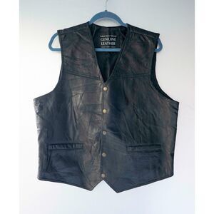 Italian Stone Design Genuine Leather Patchwork Black Harley Biker Vest XXXL 3XL